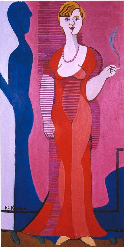 Blonde Woman in Red Dress, Portrait of Elisabeth Hembus by Ernst Ludwig Kirchner